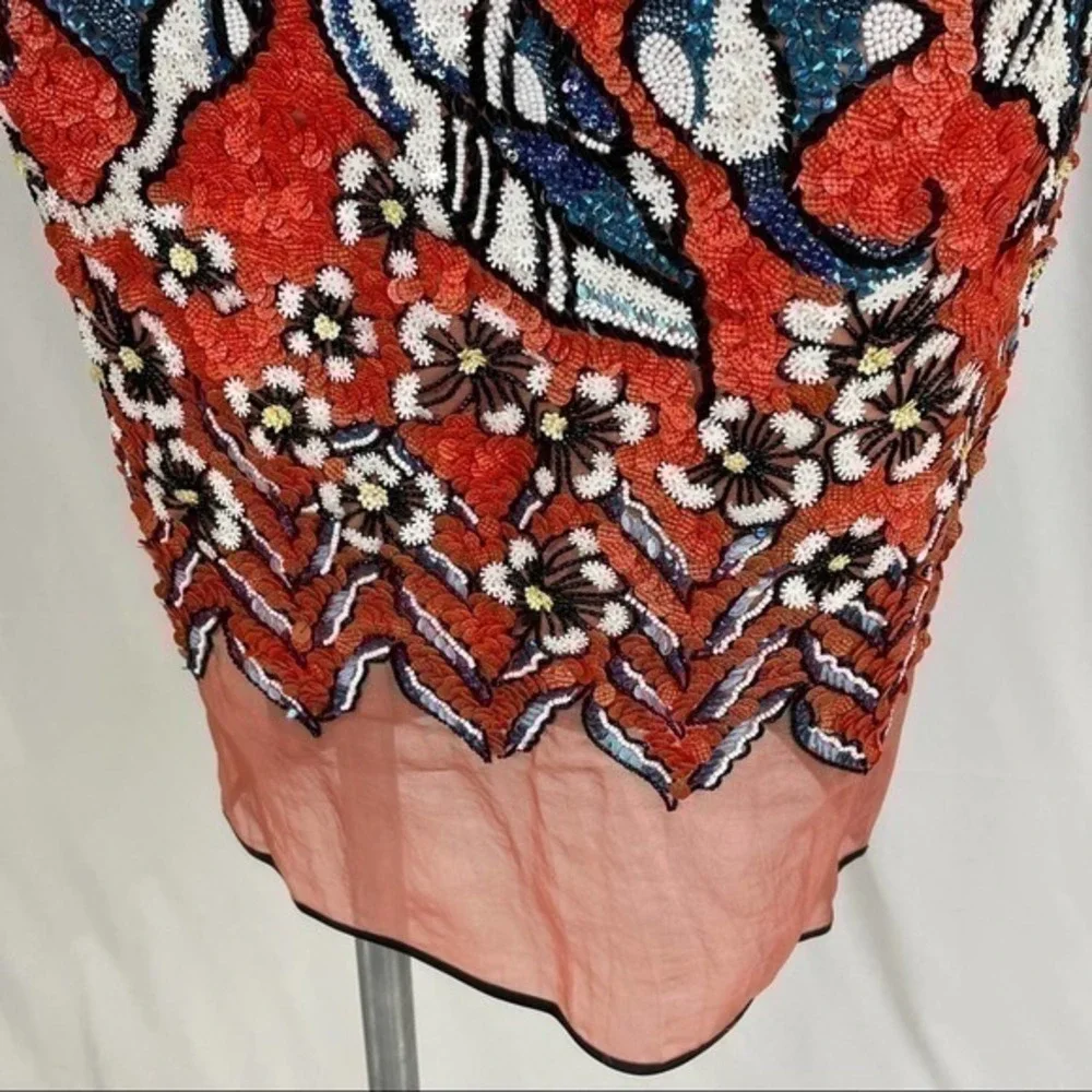 Women Sequins Pencil Skirt | Size 2 | Orange Black
